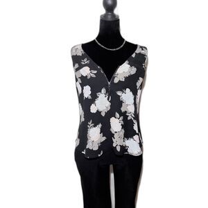 Candies Women’s Blouse Top Black Floral Sleeveless 1/4 Zip Stretch Size XS